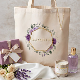 Bolsa Tote Acompanhante de Noiva Coroa de Flores Roxas