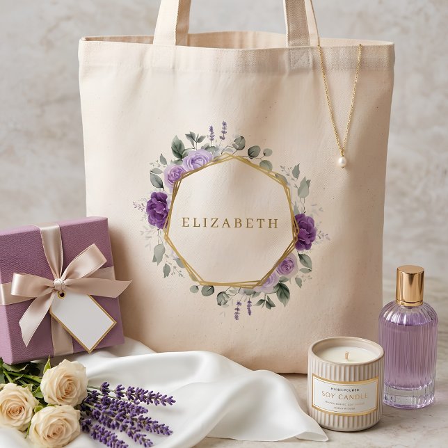 Bolsa Tote Acompanhante de Noiva Coroa de Flores Roxas (Criador carregado)