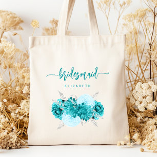 Bolsa Tote Acompanhante de Noiva Floral Turquesa Prateado Per