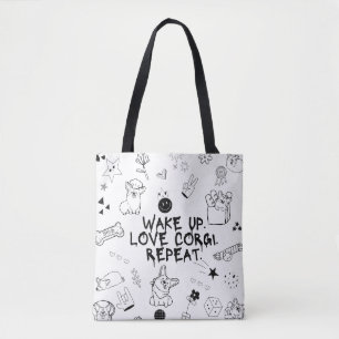 Bolsa Tote 'Acorde. Ame Corgi. Repita.' Diversões Pretas Dive
