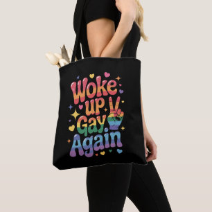 Bolsa Tote Acordou Gay Novamente LGBTQ Orgulho Arco-íris Engr