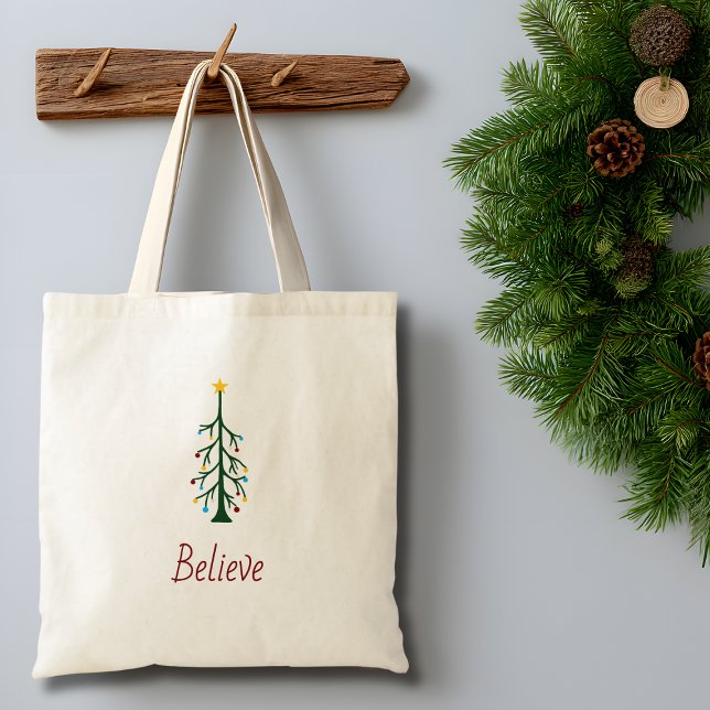 Bolsa Tote Acredite em Árvore Evergreen no Natal moderno (Criador carregado)