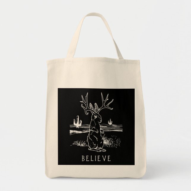Bolsa Tote Acredite em Jackalope Cryptid Rabbit Bunny Roupa (Frente)