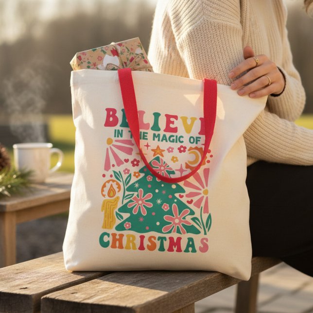 Bolsa Tote Acredite Na Magia Do Retro Boho De Natal (Criador carregado)