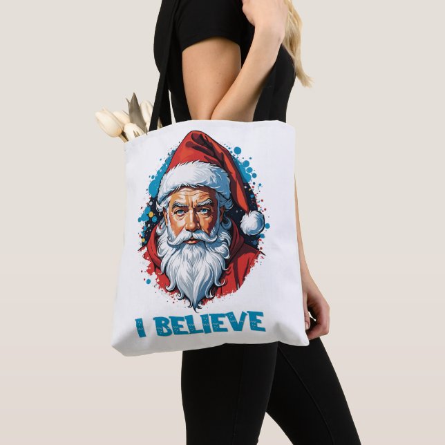 Bolsa Tote Acredito em Santa Claus Grafite Style Design (Close Up)