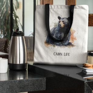 Bolsa Tote Acrilico em aquarela Urso Preto Arte Florestal, pe