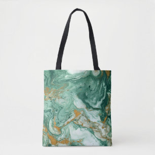 Bolsa Tote acrílico ouro-verde: textura de mármore.