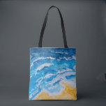 Bolsa Tote Acrylic sea and beach painting on drawing stand wi<br><div class="desc">Acrylic sea and beach painting on drawing stand with palette and brush. Blue wave on golden sand hand painting with brush and knife palette technique. Realistic art on canvas. abstract, acrylic, art, artwork, background, beach, beautiful, blue, color, colorful, composition, decor, drawing, fine art, green, grunge, hand drawn, illustration, island, landscape,...</div>