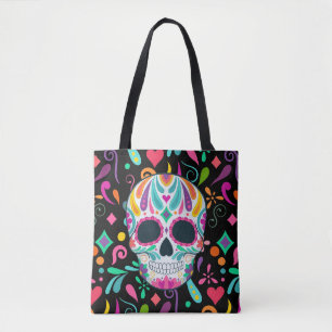 Bolsa Tote Açúcar Colorido Florido Caveira