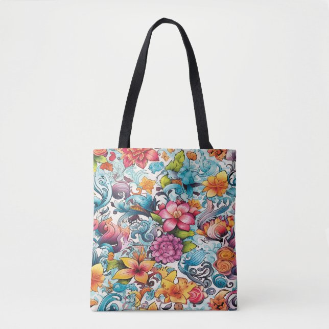 Bolsa Tote AD 019 - Padrão digital floral (Frente)