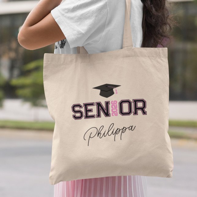 Bolsa Tote Add Your Name Pink Year Senior Graduate (Criador carregado)