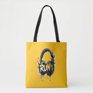 Bolsa Tote Adesivo de Arte de Rua de Fones de Ouvido RUN