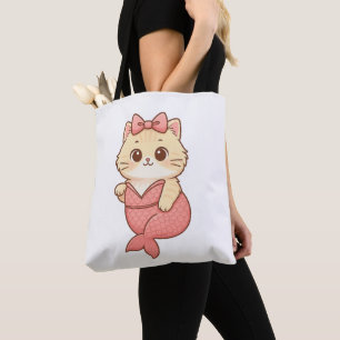 Bolsa Tote Adesivo de Gatinho Sereia Fofa