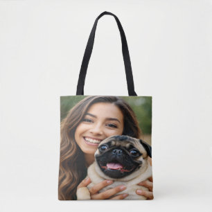 Bolsa Tote Adicionar Foto de Pug Personalizar Customizar