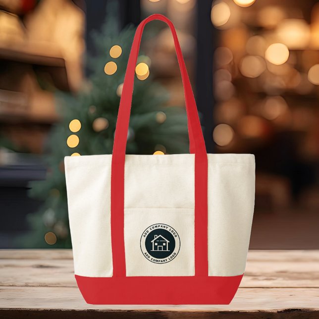 Bolsa Tote Adicionar logotipo da empresa Troca de funcionário (Business Logo Red Handles Large Tote Bag)