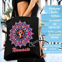 Bolsa Tote Adicionar nome, Mandala com símbolo OM em preto