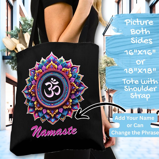 Bolsa Tote Adicionar Nome, Mandala Rosa com símbolo OM em Pre (Criador carregado)