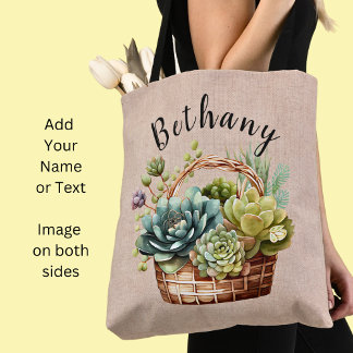 Bolsa Tote Adicionar Nome ou Texto, Cesto de Plantas Suculent