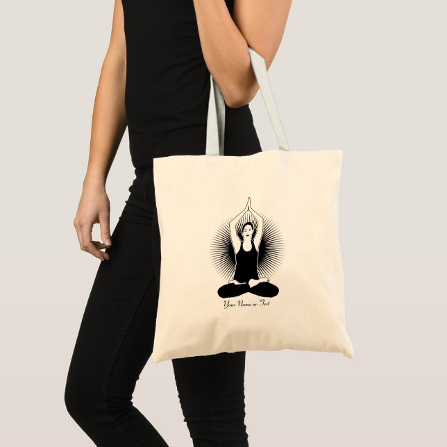 Bolsa Tote Adicione o nome ou seu texto, Lady Yoga Pose com S (Frente (produto))