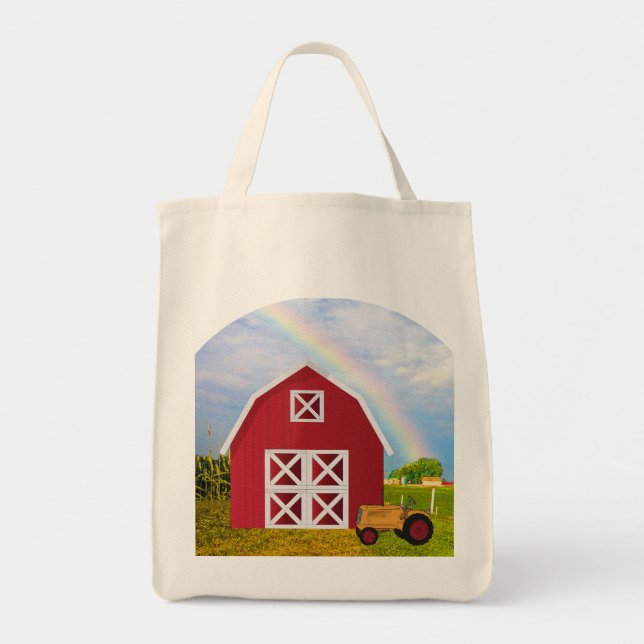 Bolsa Tote Adicione seu nome ao Red Barn com o Blue Sky (Frente)