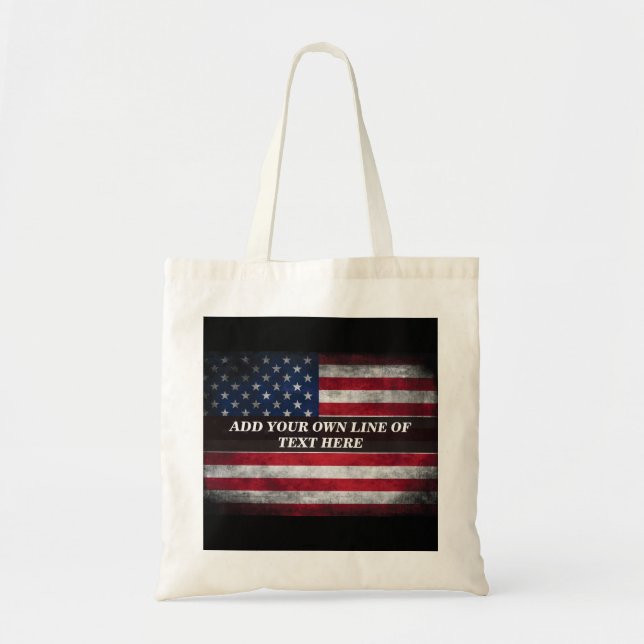 Bolsa Tote Adicione seu texto ao sinalizador americano (Frente)