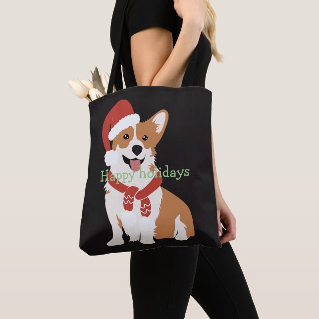 Bolsa Tote Adicione seu texto Cachorro de Natal engraçado pre (Close Up)