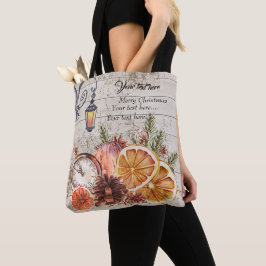 Bolsa Tote Adicione seu texto Lenha moderna Pine cones Xmas