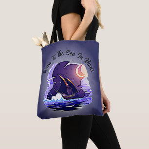 Bolsa Tote Adicione Seu Texto, Vela, Nuvens Azul-Lua