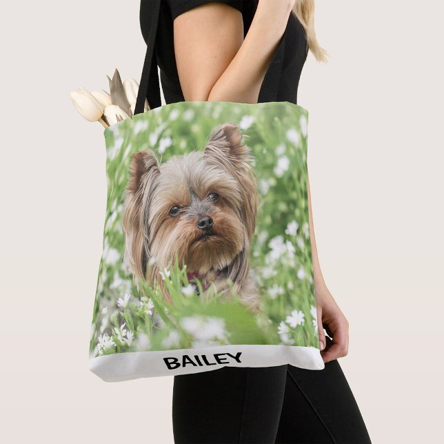 Bolsa Tote Adorable Custom Pet Photo with Name (Criador carregado)