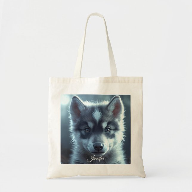 Bolsa Tote Adorable Wolf Baby in the Moonlight (Frente)