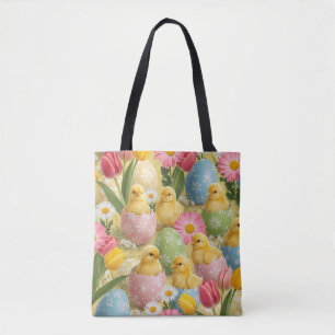 Bolsa Tote Adoráveis Frangos de Páscoa & Padrão de Ovos Flora
