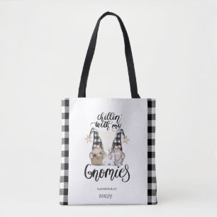 Bolsa Tote Adoráveis Gnomes Fofos Xadrez Preto de Búfalo