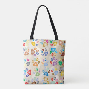 Bolsa Tote Adoráveis Marcas de Pata de Cachorro Coloridas, Bo