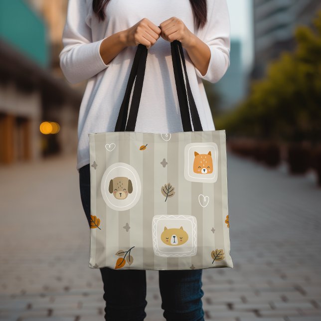 Bolsa Tote Adoráveis Rostos de Animais Cachorros e Gatos (Criador carregado)