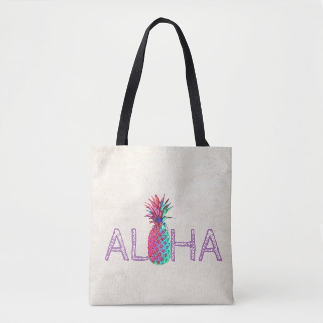 Bolsa Tote Adorável Abacaxi Havaiano Aloha (Frente)