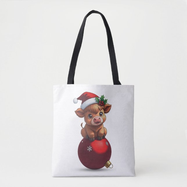 Bolsa Tote adorável bezerro de vaca highland sentado (Frente)