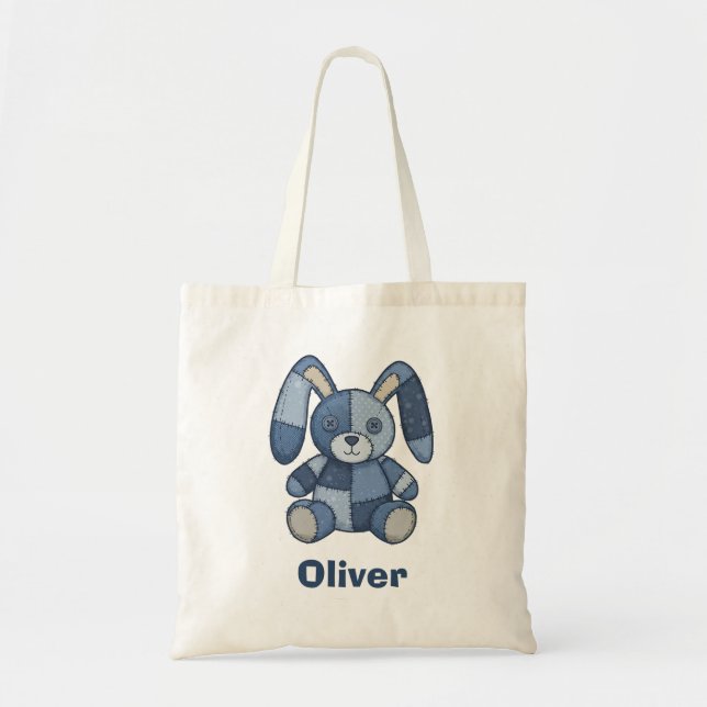 Bolsa Tote Adorável Bunny Patchwork Denim  (Frente)