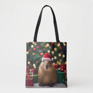 Bolsa Tote Adorável Capybara de Natal