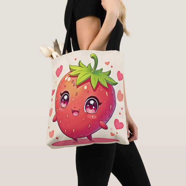 Bolsa Tote Adorável Design de Strawberry Love (Close Up)
