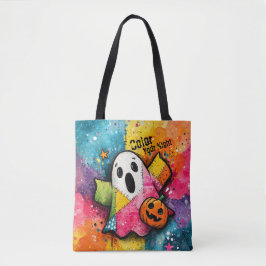 Bolsa Tote Adorável Fantasma de Patchwork Arte Colorida de Sa
