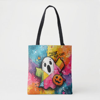 Bolsa Tote Adorável Fantasma de Patchwork Arte Colorida de Sa