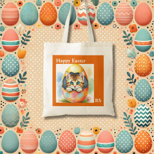 Bolsa Tote Adorável Gatinho de Páscoa em Ovo Colorido