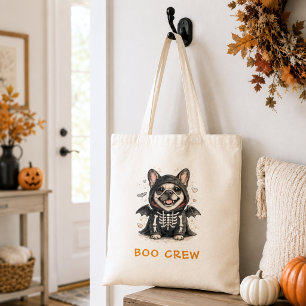 Bolsa Tote Adorável Halloween de Esqueleto Boo Crew do Bulldo