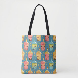 Bolsa Tote Adorável Kawaii Boba Drink Design