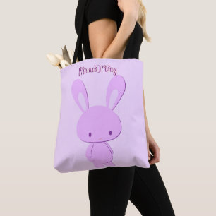 Bolsa Tote Adorável Kawaii Pastel Roxo Bunny Em Pé Personaliz