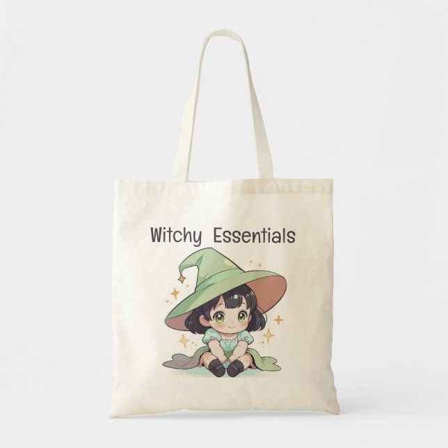Bolsa Tote Adorável Menina Verde Kawaii Bebê Bruxa (Frente)