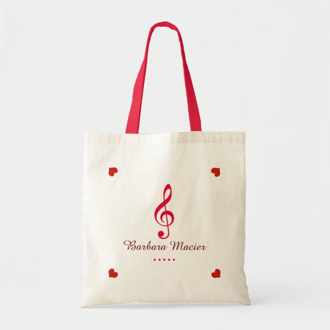Bolsa Tote adorável música de clave tripla personalizada (Frente)