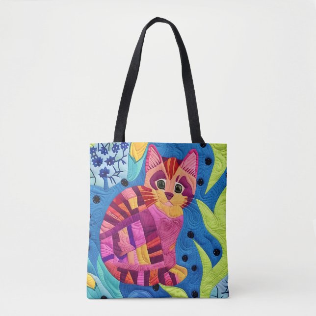 Bolsa Tote Adorável Pequeno Gatinho Quilado Como Design (Frente)
