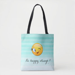 Bolsa Tote Adorável rosto de emoji piscando - seja feliz semp