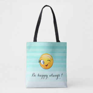 Bolsa Tote Adorável rosto de emoji piscando - seja feliz semp